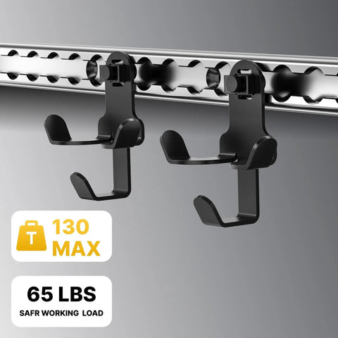 2 Pack 3 In 1 Heavy Duty L Track Hooks For Helmet And Gear Aluminum Alloy Quick Mount Hanger installed on L Track rail