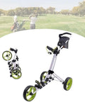 Sweet Aluminum Three Wheel Foldable Golf Pull Cart With Adjustable Handle Easy Push Pull Foot Brake Cup Holder Scorecard Pocket For Smooth Game Day Rolls, compact design with folded view.