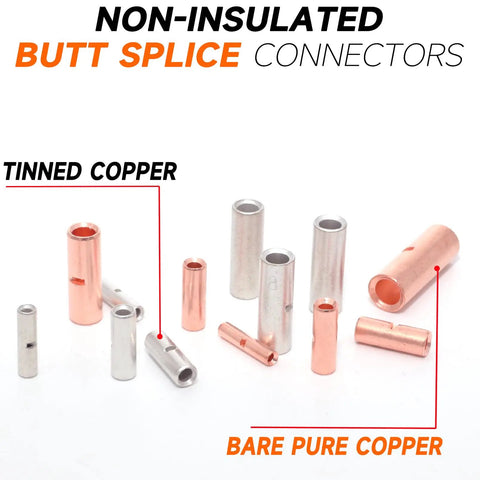 115 Piece Non Insulated Butt Splice Connector Kit For 8 To 26 AWG Wire Heavy Duty Pure Copper Seamless Barrel Connectors