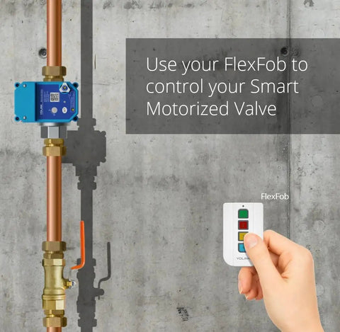 FlexFob controlling Smart Motorized Stainless Steel Ball Valve Kit for water control, LoRa wireless, battery powered.