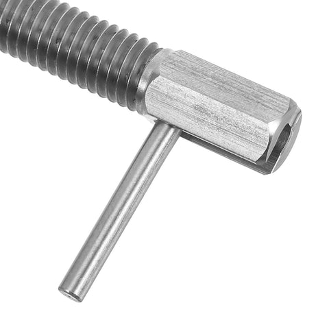 Heavy Duty Retractable Stainless Steel Plunger Pin With Spring Loaded Handle Knob For Drop Dead Solid Cabinet Security Quick Snap Toolbox Latch And Drawers close-up view of stainless steel plunger pin with threaded handle.