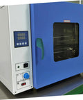Heavy Duty Commercial Oven Handle For Industrial Cooking Equipment on blue drying cabinet with ergonomic green grip.