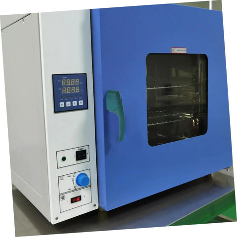 Heavy Duty Commercial Oven Handle For Industrial Cooking Equipment on blue drying cabinet with ergonomic green grip.
