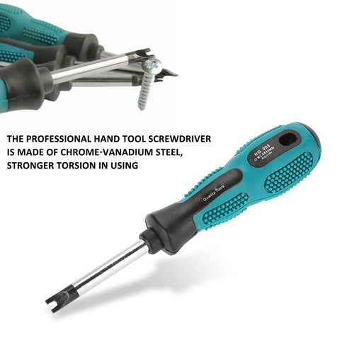 Real Deal Knockout Gear 4 Piece U Fork Spanner Screwdriver Kit With Magnetic CRV Steel Bits In M1.7 M2.0 M2.3 M2.6 Sizes For No Sweat PCB Fixes And Fast Door Maintenance Tasks Daily, featuring a Chrome-Vanadium steel screwdriver.