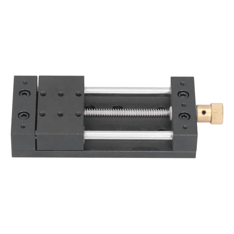 Heavy Duty Manual Linear Stage Actuator featuring a rock solid aluminum sliding table and sturdy steel base, top view.