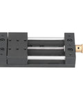 Built Tough Aluminum Linear Stage Actuator And Precision Sliding Table Smooth Operator Handle With Seventy Five Millimeter Stroke Range, top view of actuator.