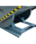 Job Site Ready Medium Duty Self Dumping Forklift Hopper With Two Cubic Yards Capacity showing safety chains and gray frame design.