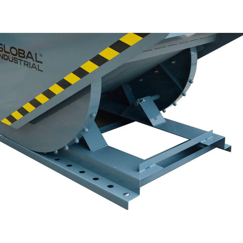Job Site Ready Medium Duty Self Dumping Forklift Hopper With Two Cubic Yards Capacity showing safety chains and gray frame design.