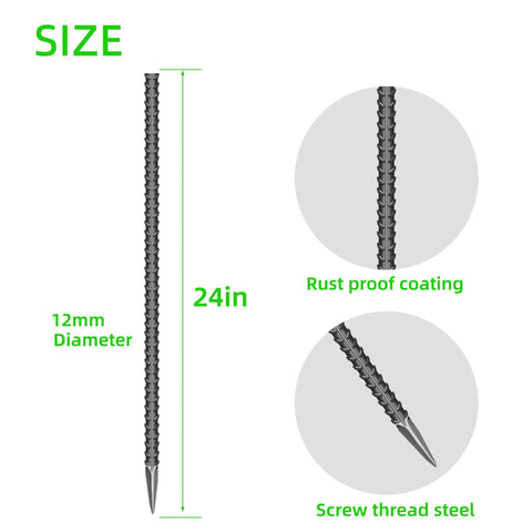 Heavy Duty 24 Inch Galvanized Steel Ground Stakes Set Sixteen Rebar Anchors For Tents Fences And Trampolines Ideal Outdoor Ground Fixes