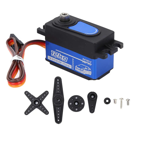 Badass Digital Servo For RC Rigs Packing Full Metal Gears And A Hefty 12 KG Stall Torque built like a tank with accessories.