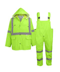 FrogWear GLO 8000 High Visibility Three Piece Rain Suit Unisex Waterproof Jacket Bibs With Detachable Hood Neon Yellow Reflective 3M Tape