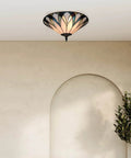 Vintage Stained Glass Ceiling Light 18-Inch Flush Mount Fixture With Bowl Shade in a living room setting