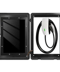 Heavy Duty Rugged As Nails Outdoor EV Charger Enclosure For Wall Mounted Stations Made From Cold Rolled Steel with charger inside.