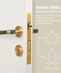 Door Lock Set With Marble Finish For Nordic Style Interiors Premium Brass Hardware For Bedrooms Living Rooms And Bathrooms Easy Install Handle Set With Secure Entry shown installed on door with gold accents and marble handle.