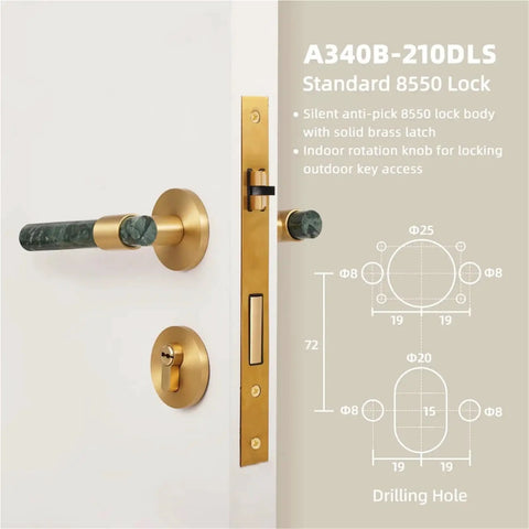 Door Lock Set With Marble Finish For Nordic Style Interiors Premium Brass Hardware For Bedrooms Living Rooms And Bathrooms Easy Install Handle Set With Secure Entry shown installed on door with gold accents and marble handle.