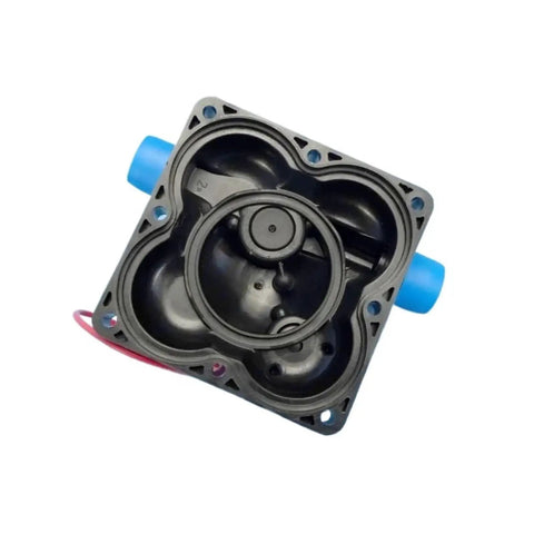 Four Chamber Diaphragm Pump Housing Replacement Kit With Pressure Switch And Membrane For RV Water System Spare Part You Can Trust Durable Construction Easy Install Keeps Water Pressure Steady And Reliable On The Road black four-chamber housing with blue ports