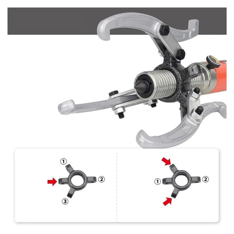 Heavy Duty Hydraulic Three Claw Puller Knocking Out Stubborn Bearings With Zero Sweat For Auto Mechanic Crews Up To Fifty Tons Of Raw Pulling Power For Heavy Workshop Jobs close-up showing claws and center grip detail
