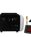 Back view of SB901 Mixed Denomination Money Counter With IR Mapping Tech showing ports, display, brush, and cable