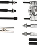 Heavy Duty Hydraulic Gear Puller And Bearing Separator Tool Kit Is A Bad Boy For Mechanics Who Want Zero Stress With Heavy Duty Forged Steel That Does Not Break Or Leak During Hard Work On Any Car Truck Or Machine Repair, forged steel parts laid out