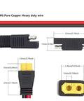 Heavy-Duty 10AWG SAE To XT60 Solar Adapter Extension Cable connectors and dimensions