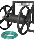 Triangle Wall Mounted Garden Hose Reel System Heavy Duty Outdoor Hose Holder And Winder with hose and storage basket