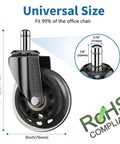 Office chair caster wheels, transparent rubber, 3-inch diameter, set of 5.