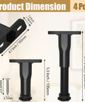 Product dimensions of No Sweat Height Tweaks On Reliable Adjustable Bed Legs 4 Pack, showing sizes from 5.3 to 9.1 inches.