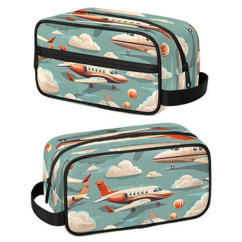 Cartoon Airplane Travel Toiletry Bag For Men With Hanging Kit, showing colorful plane design, waterproof and durable, 10.5 x 4.4 x 5.3 inch