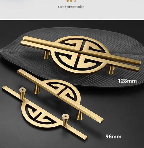 Top Notch Vintage Brass Cabinet Pulls Set Semi Circular Gold Dresser Handles, 128mm and 96mm sizes on display.