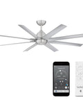 Top Notch 8 Blade Smart Ceiling Fan With Smartphone App Remote Control Compatible With Alexa And Google Assistant Energy Efficient Brushed Aluminum Finish for large living spaces with remote and smartphone.