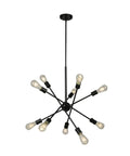 Etris Row 10-Light Sputnik Pendant Chandelier, statement piece with adjustable arms, matte black finish, 61 inch length, open bulb lighting fixture