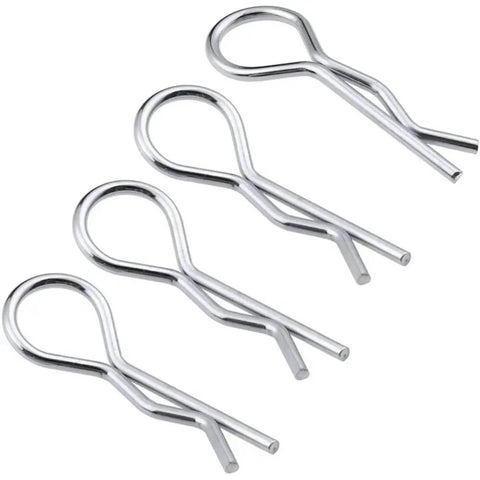 4 silver pin clips used for securing 1/10 Scale Aluminum Steering Blocks C Hubs Axle Carriers And Caster Brackets Blue Anodized RC Replacement Kit.