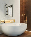Wall Mounted Heated Towel Rack With Built In Timer And LED Indicator In Matte Black Electric Stainless Steel Towel Warmer Above Tub
