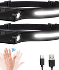 Rechargeable LED Headlamps Two Pack 1200 Lumens Dual COB 230 Degree Wide Beam with hand motion sensor and charging cable