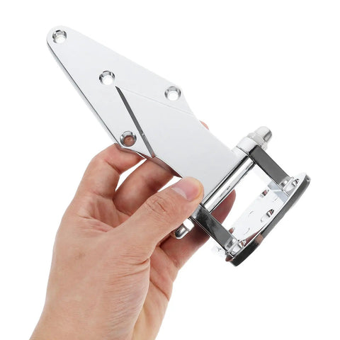 Heavy Duty Commercial Refrigerator Door Hinge In Zinc Alloy Silver For Industrial Ovens Chest Freezers And Freezer Doors Universal Hinge Parts Built Tough For Maximum Door Support, zinc alloy hinge held in hand