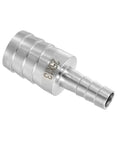 1-inch to 1/2-inch hose barb reducer fitting, 304 stainless steel, silver.