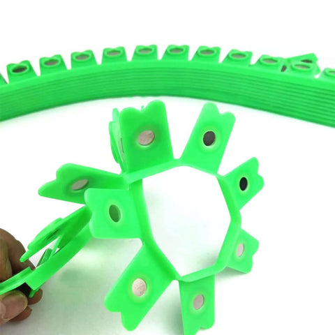 Close-up of green Flex Edge Guard Protective Strip For Car Finishing And Dry Sanding showing flexible curved design and magnets.