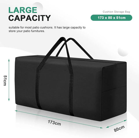 Extra Large 68 Inch Outdoor Cushion Storage Bag For Patio Furniture All Weather Waterproof With Zipper And Handles, Black