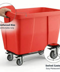 Heavy Duty 500 Pound Rolling Trash Can With 8 Cubic Foot Capacity, Bold Red Construction Cube Hauler And Commercial Laundry Wagon For Hotels Or Warehouses with comfortable grip.