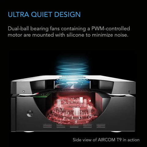 Side view of Quiet Cooling Fan System For Routers Modems And Consoles Featuring Silent Top Exhaust Build with dual-ball bearings.
