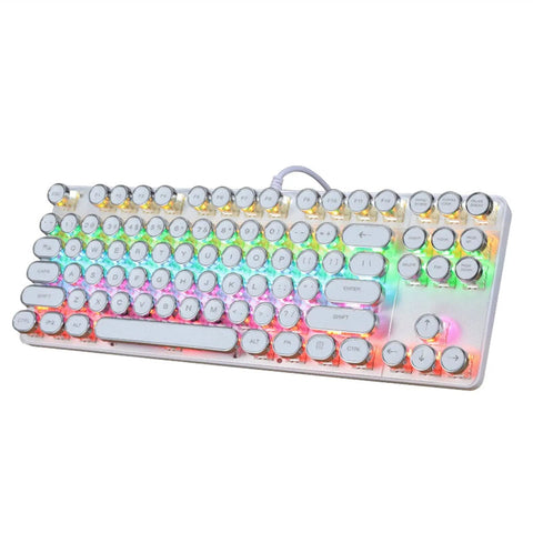Killer Mechanical Gaming Keyboard With 107 Keys Wired Blue Switches Hella Smooth Typing And Dope Dynamic Backlight Tough Metal Frame Built For PC And Mac Players To Dominate Every Match, showing colorful LED backlight.