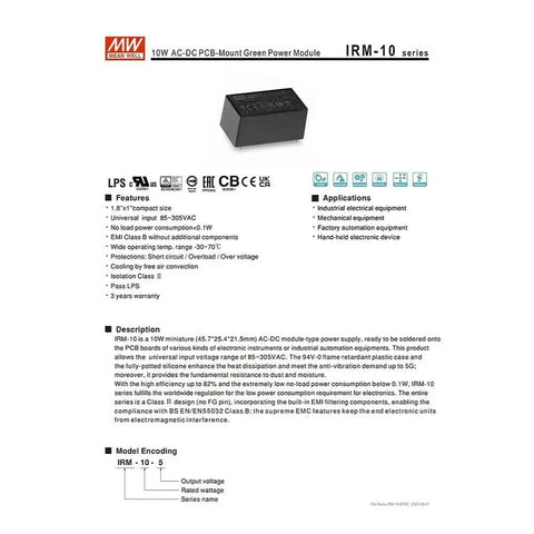 Rock Solid Plug and Play PCB Mount AC DC Power Supply 12V 0.85A 10.2W Universal Input 85 to 305VAC in compact black design.