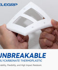 Person bending 2-Gang Decorator Wall Plate Cover Glossy White, Standard Size 4.53 Inches High By 4.57 Inches Long, Unbreakable Thermoplastic Faceplate For Decorator Receptacle Outlet And Switch, UL Listed, Built To Last And Impact-Resistant 1 Pack to show flexibility.