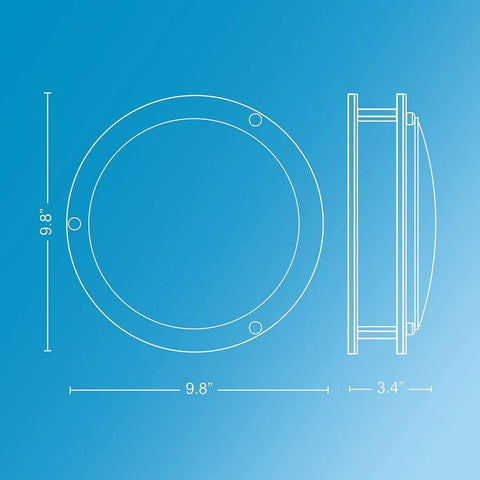 Diagram of dimensions for LED Retrofit Downlight Kit For Five To Six Inch Can Lights 4 Pack With 1000 Lumens, showing 9.8" x 3.4" size