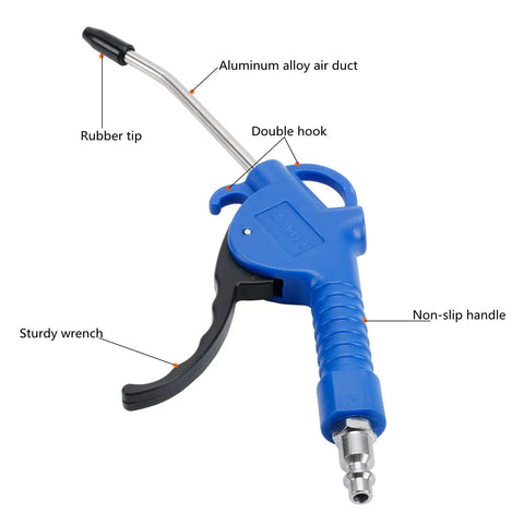 Blue blow gun with fixed nozzle for compressors heavy duty dust removal cleaning tool with ergonomic grip, angled nozzle