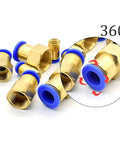 Smooth Sailing Push In Pneumatic Fittings Thousand Piece Bulk Set with brass connectors and blue nylon caps for 4-12mm hoses.