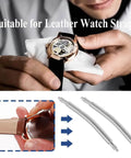 10 Pcs Curved Spring Bars For Watch Bands, 1.5mm Stainless Steel double flanged pins being installed on a leather watch strap.