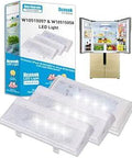 Three LED Refrigerator Light Kit W10515058 Main Ceiling LED and Two W10515057 Rear Panel LEDs with Tapered Lens Bezel packaging