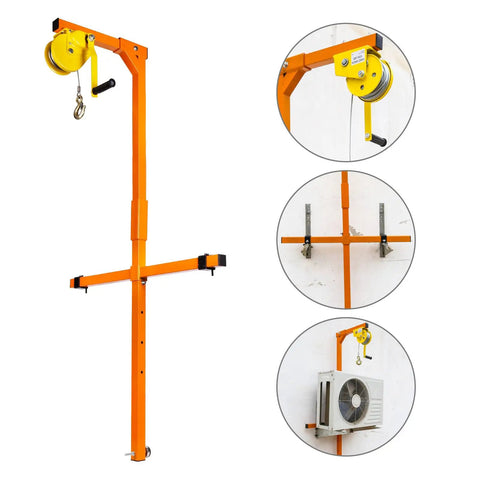 Heavy Duty Air Conditioner Lift Crane With Bulletproof Stainless Frame And Smooth 50 Ft Cable Plus Reliable Hand Winch For No Sweat Mini Split Heat Pump Roof Mounting Jobs