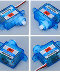 Two Pack Micro Digital Servo GH-S37D 3.7g Coreless RC Servo for RC Airplanes Cars Boats, blue casing, front and side view.
